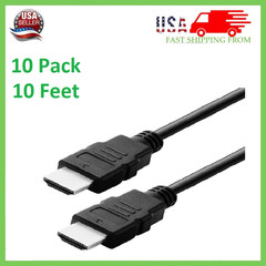 10 Pack New Digital High-Speed 1.4 HDMI Cable PVC 2160p Black Cord (10 feet)