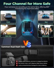 Dash Cam 4 Channel 360° Front Rear Inside DashCam, FHD 1080P Car Camera 128GB