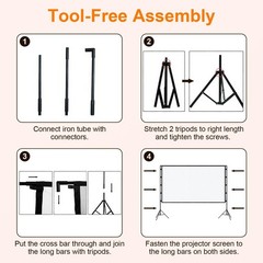 120″ Projector Screen w/ Stand 16:9 4K HD Rear Front Wrinkle-Free Portable