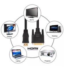 2 x 3ft HDMI to DVI-D 24+1 Pin Monitor Display Adapter Cables Male/Male HD HDTV