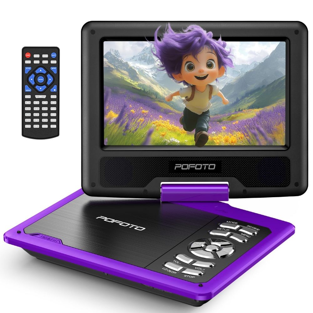 9.5″ Portable DVD Player for Kids and Car, 4-6 Hour Working Time, Dual Speakers