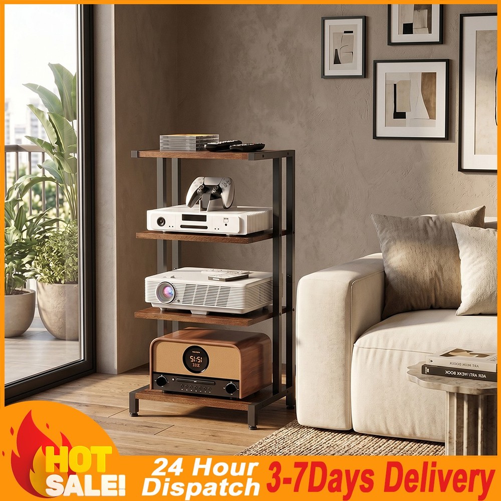 Rustic 4-Tier Media Stand for Record Player Stereo Bracket Country Style US