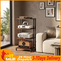 Rustic 4-Tier Media Stand for Record Player Stereo Bracket Country Style US
