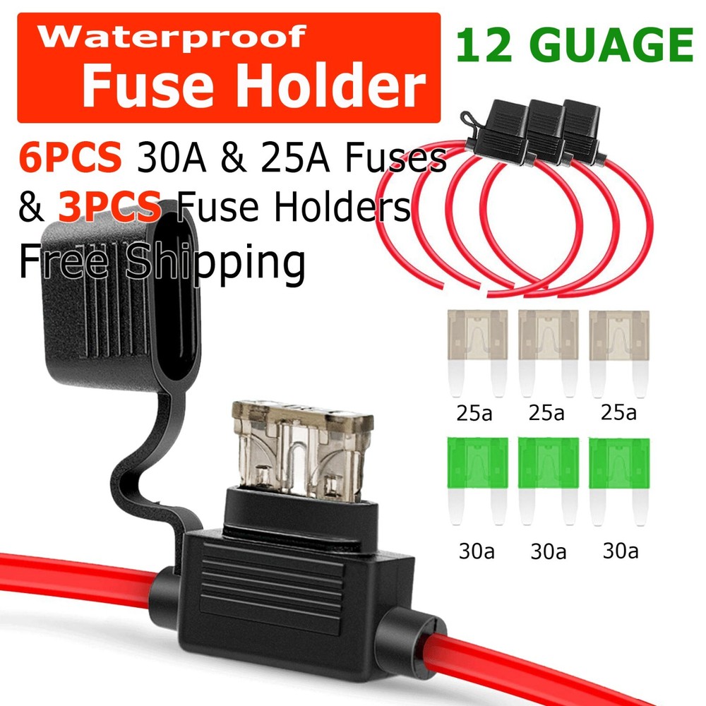 3X 12 Gauge Mini ATC 25A 30A Fuse Holder In-Line AWG Wire Copper 12 Volt Blade