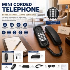 Wall Mount Black Desktop Corded Landline Phone Fixed Telephone Home Office Wired