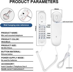 White OF-990 Slimline Wall Mountable Basic Corded Telephone No AC Power Needed