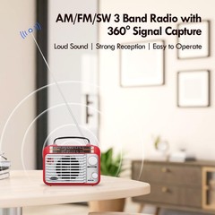 AM/FM/SW1-2 Radio Shortwave Transistor AC or Battery Operated Red+White