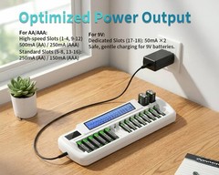 BEVIGOR 18 Bay Battery Charger for AA AAA 9V NiMH NiCD Rechargeable Black