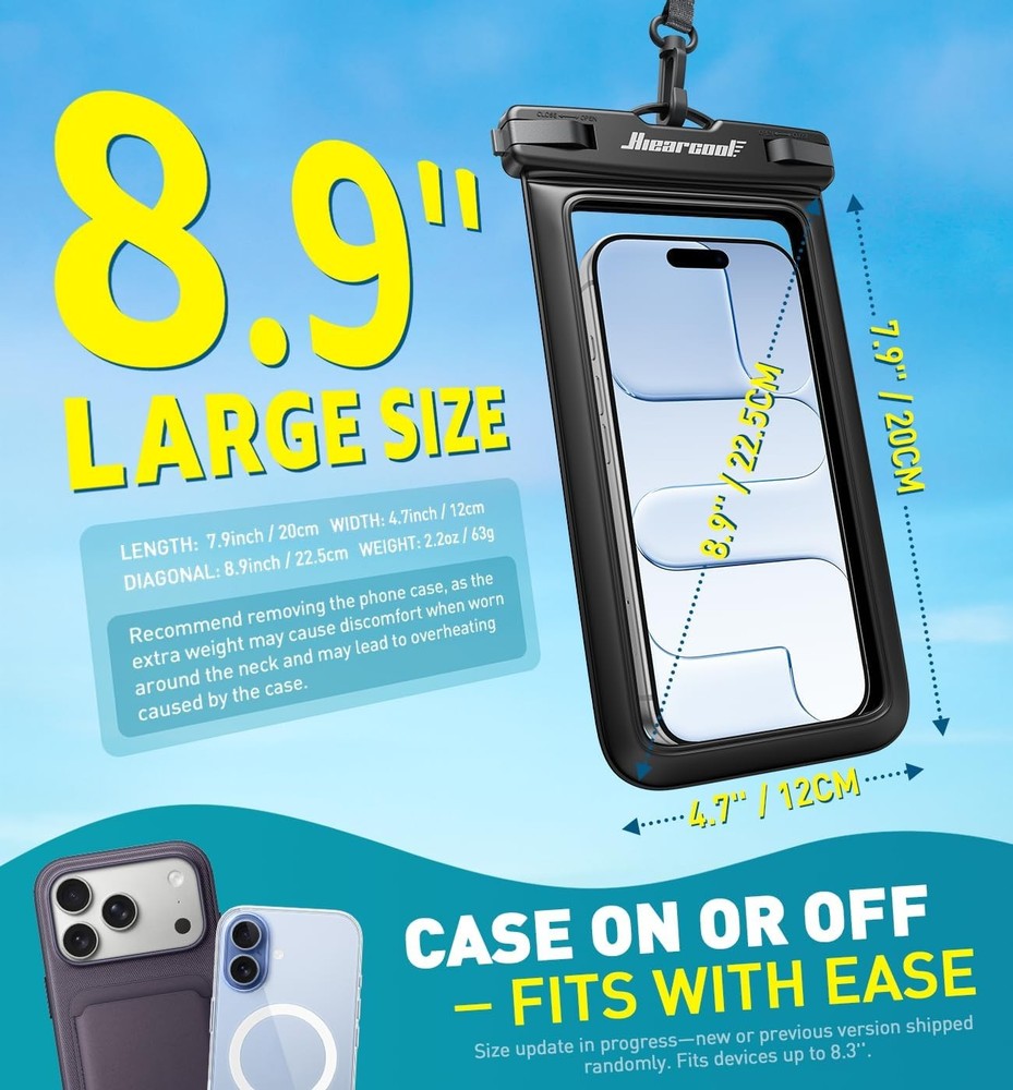 2 Pack IPX8 Waterproof Phone Pouches, fits phones up to 8.9 inches