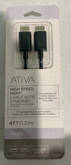 ATIVA 939-422 High Speed HDMI Cable With Ethernet (4′) New FREE SHIPPING