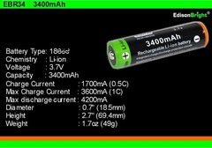 4 pack EdisonBright EBR34 rechargeable 3400mAh Li-ion battery w/XTAR MC1 Charger