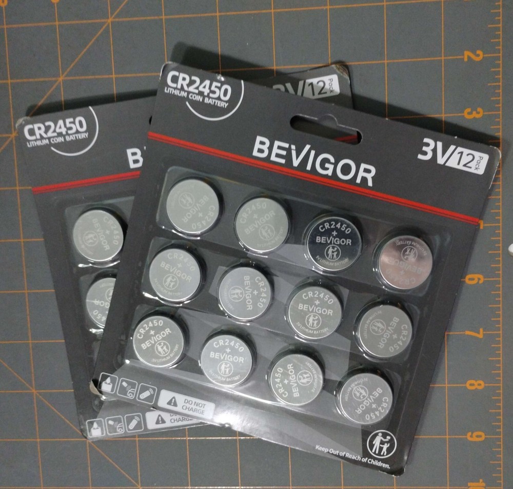 2x Bevigor Battery CR2450 Lithium 3V Coin Batteries 12 Packs – Mfg. Date 2024-11