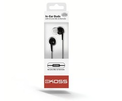 Koss Black Stereo In-Ear buds In-line Mic, 16-20kHz, 3.5mm Jack, Ships From USA