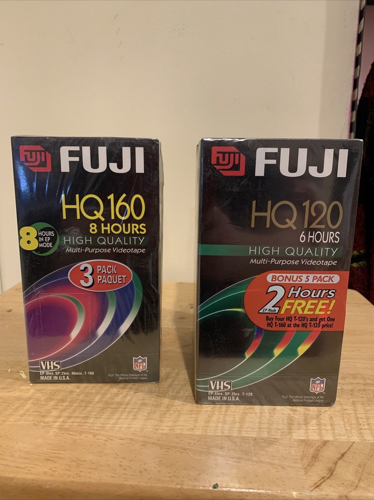 5 Pack Plus 3 PackFuji HQ 160 VHS, Up To 8 Hours Recording Time Factory Sealed