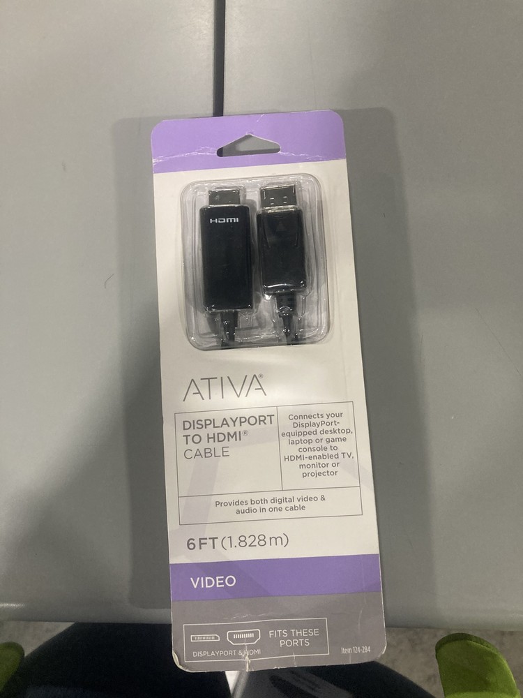 BLACK – ATIVA 6 FT MALE DISPLAYPORT TO MALE HDMI CABLE PLUGS