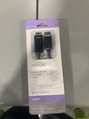 BLACK – ATIVA 6 FT MALE DISPLAYPORT TO MALE HDMI CABLE PLUGS