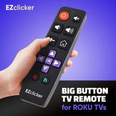 Universal Big Button Remote for Roku TVs – Easy to Use, Not for Stick/Box, Black