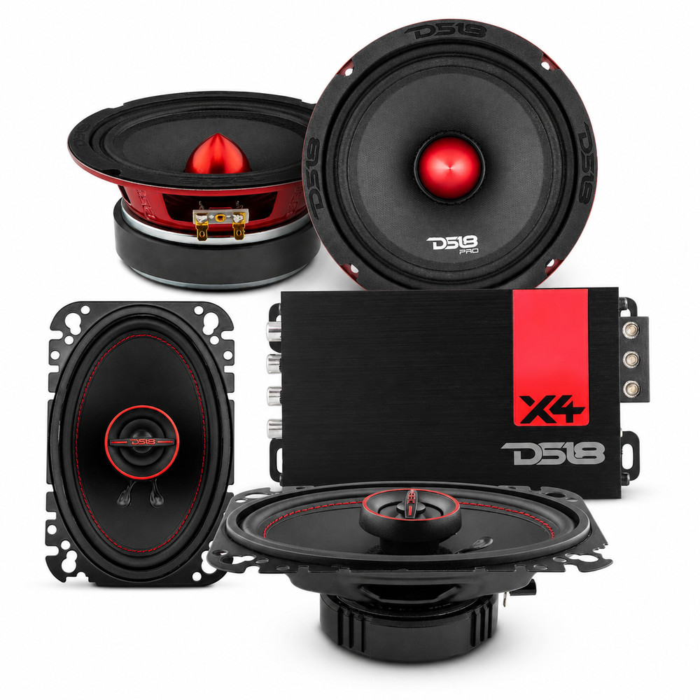 DS18 2x 6.5″ Loudspeaker, + 2x 4×6″ Coaxial Speakers with Tweeters + Amplifier