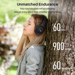 TOZO HT2 Hybrid Active Noise Cancelling Over Ear Headphones, Black (Renew)