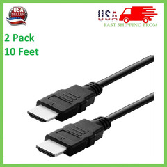 2 Pack New Digital High-Speed 1.4 HDMI Cable PVC 2160p Black Cord (10 feet)