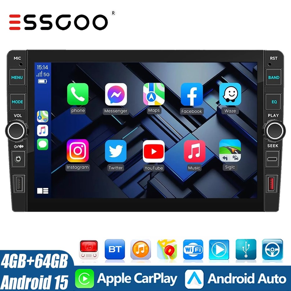9″ 4+64G Apple CarPlay Double 2 DIN Car Stereo Radio Android GPS Head Unit SWC