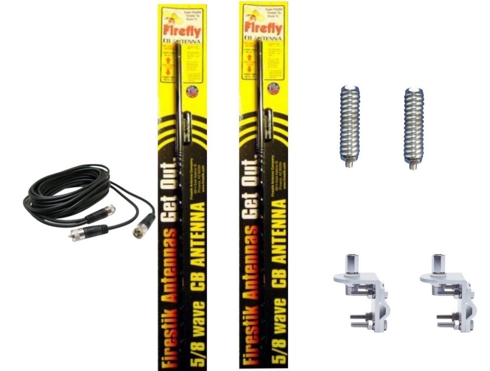 CB RADIO 2 FIRESTIK FL3 3FT BLACK ANTENNAS,18ft DUAL COAX, MOUNTS & SPRINGS