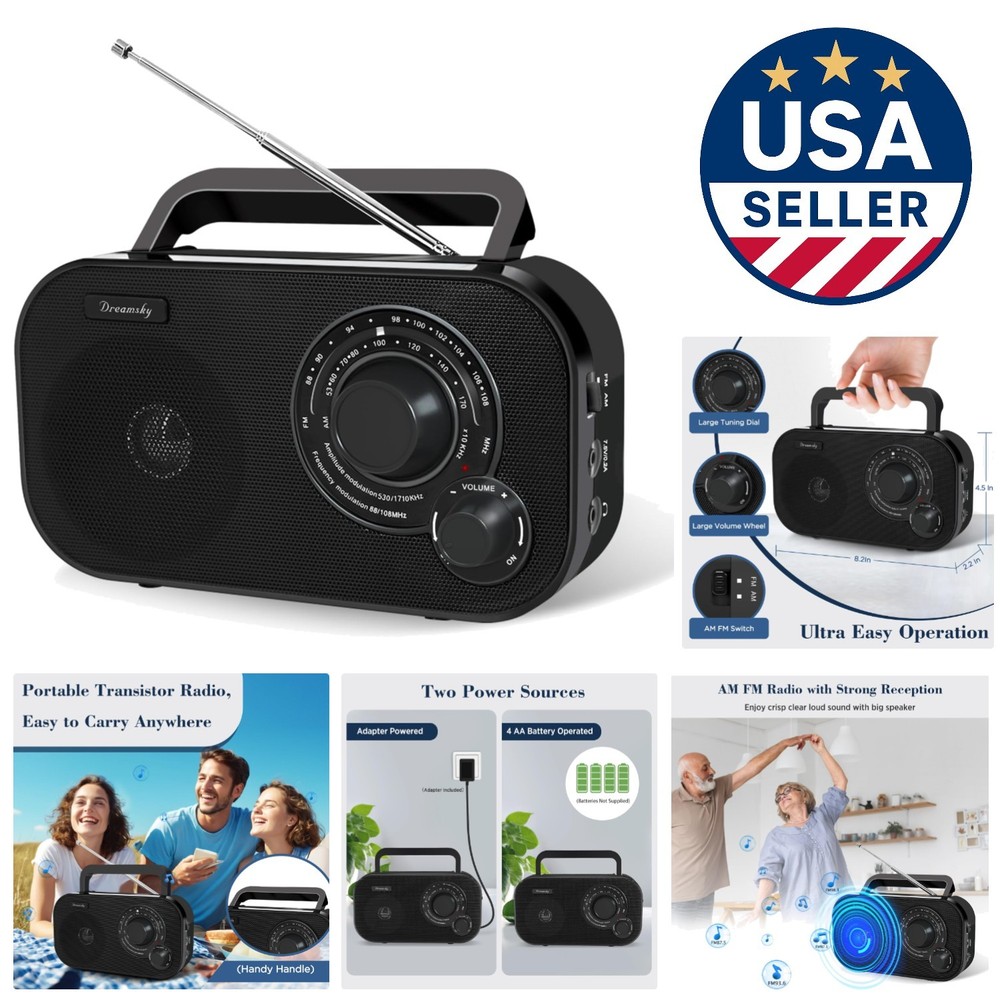 AM/FM Portable Radio, Easy to Use, Wall or Battery Operated for Home & Outdoor