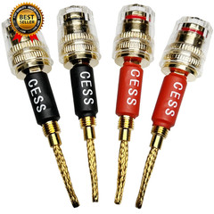 CESS-220 Pin Banana Plug to 4Mm Female Banana Jack/Speaker Wire, 4 Pack (Braided
