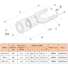 500PCS Insulated Fork Connector Kit,22-16/16-14/12-10 AWG Insulated Spade Crimp