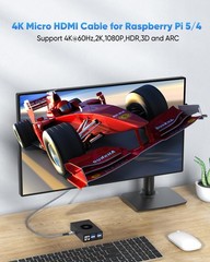 Micro HDMI to HDMI Cable 6FT 4K@60Hz 2K@165Hz Nylon Braided HDR ARC 3D for Pi/PC