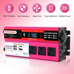Pure Sine Wave Solar Converter Car Power Inverter DC 12V To AC 110V Type-C 5000W