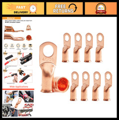 10pcs 4/0 AWG Copper Ring Terminals for Battery Cables, Heavy Duty Wire Lugs