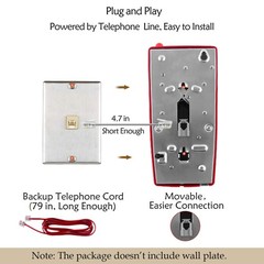 Traditional Red Wall Phones for Landline Mechanical Ringing, Classic 2554 Wal…
