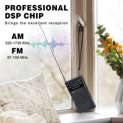 Small Radios Portable AM FM Transistor radios 2AA Battery Operated with Black