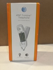 AT&T Trimline Corded Telephone White Lighted Keypad Redial Memory Wall NIB