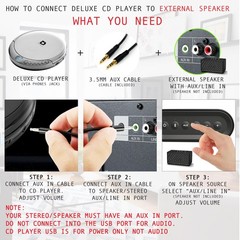 CD Player W 60 Second Anti Skip, Stereo Earbuds, Aux in Cable & AC USB Cable