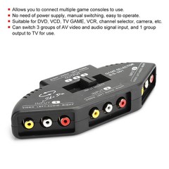 AV Composite RCA Selector Box Switch Splitter w/ Cable Cord Plug Fosmon 3 Port