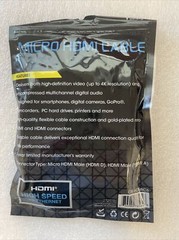 Micro HDMI Cable 6 Ft Professional Grade 24 K Gold Plated Full HD Bower Brand