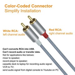 4ft USB to RCA Audio Cable Type A to 2 RCA Adapter Cord Male 2RCA Y Splitter …