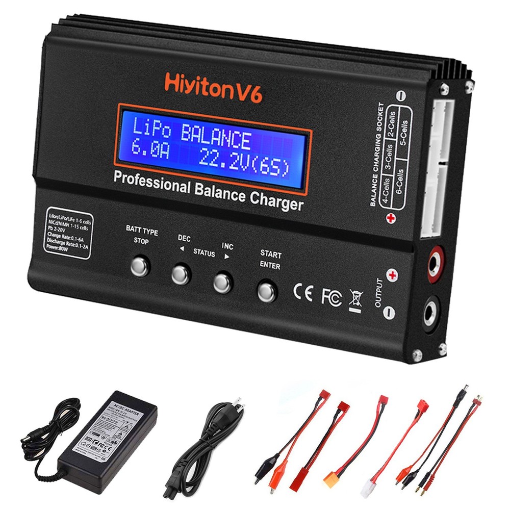 Lipo Battery Charger, 1S-6S Lipo Li-ion NiMH NiCD Li-Fe Battery with Tamiya XT60