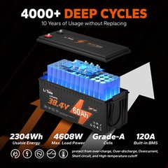 Refurbished LiTime 36V 60Ah Golf Cart LiFePO4 Lithium Battery 2304Wh 120A BMS