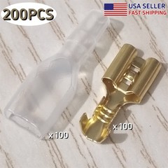 100 Sets Female 6.3mm Spade Connector Wire Crimp Brass Terminal Insulated Sleeve