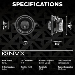 200W Max 3.5″ Coaxial Car Speakers with Durable Construction & Built-in X-Overs