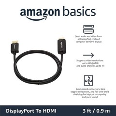 Amazon Basics DisplayPort to HDMI Cable, Uni-Directional, Computer to Screen