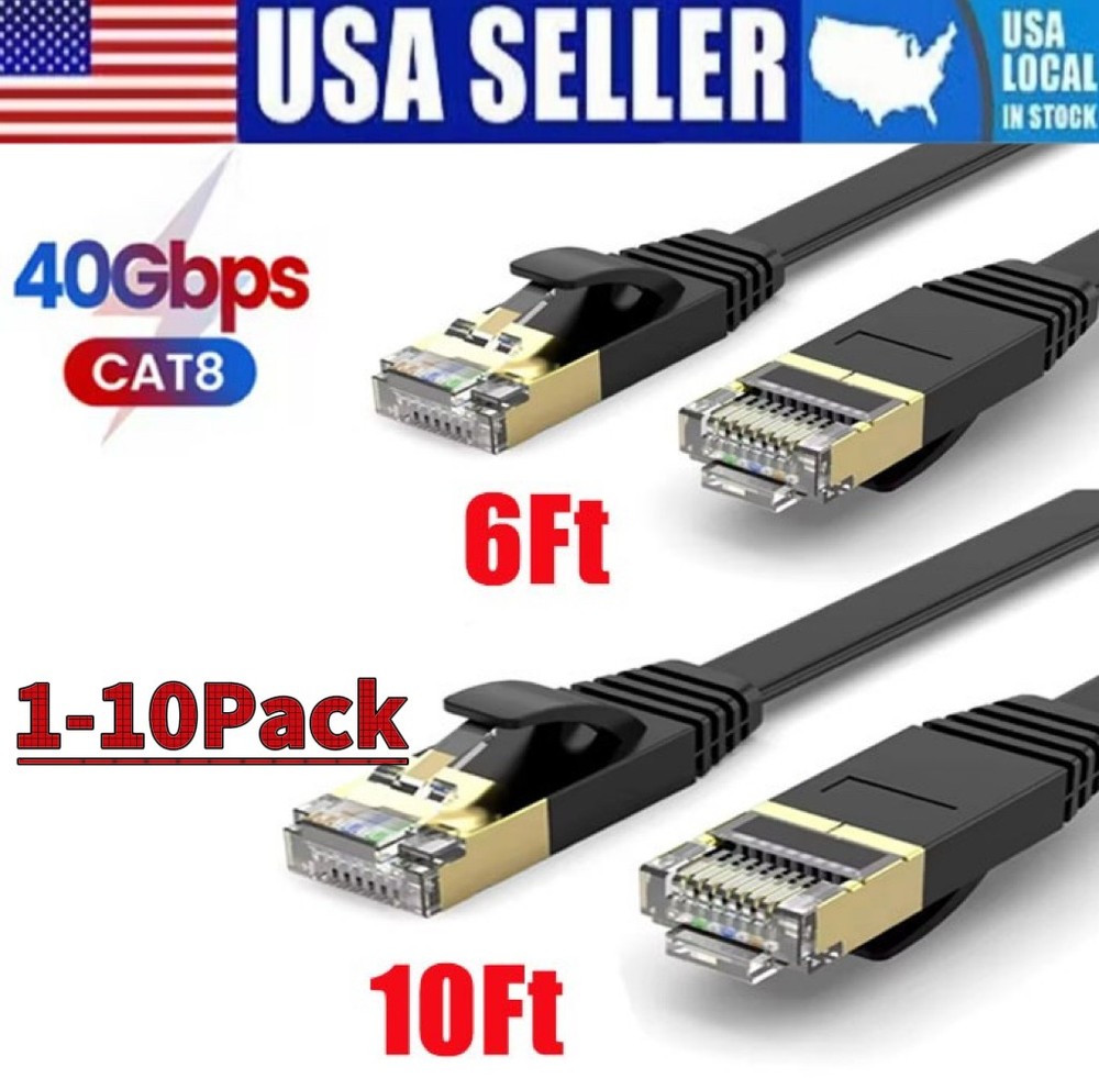 Cat 8 Ethernet RJ45 Cable Super Speed 40Gbps Patch LAN Network Gold Plated Lot