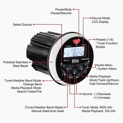 Boss Audio AM FM AUX USB Bluetooth Marine Boat Gauge Style Radio Stereo Receiver