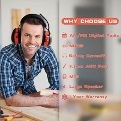 PROHEAR 027 AM FM Radio Headphones with Digital Display, 25Db NRR, Safety Ear Pr