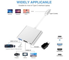 USB C to HDMI Adapter-4K HDMI Ports Multiport AV Converter PD-IN USB-C USB 3.0 &