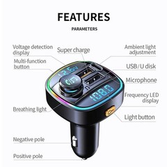 Bluetooth 5.0 Car Wireless FM Transmitter Adapter USB PD Charger AUX Hands Free