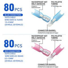 200/100PCS Electrical Heat Shrink Male & Female Spade Wire Connectors Terminals
